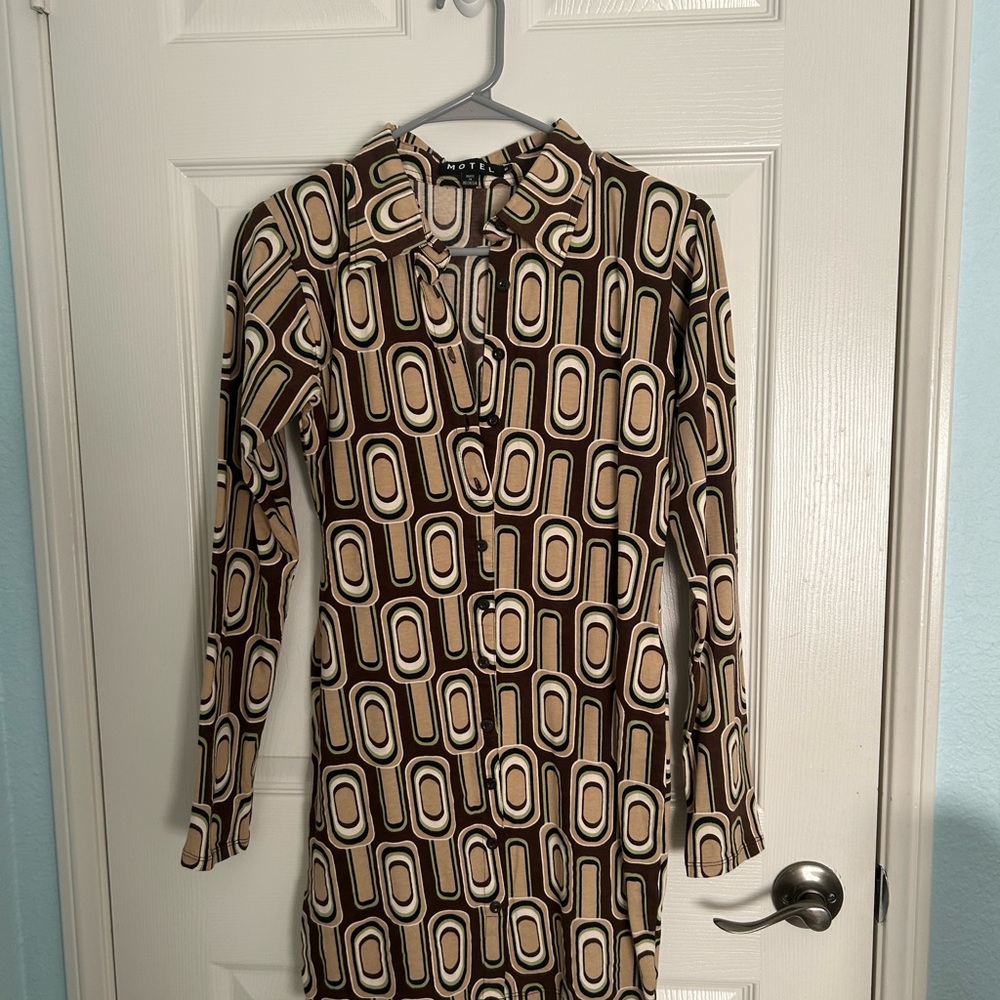 Geometric Patterned Dress - Brown and Black